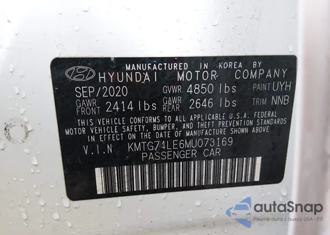 2021 Genesis G70 3.3T Rwd z USA, uszkodzony, nr VIN KMTG74LE6MU073169